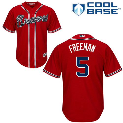 Braves #5 Freddie Freeman Red New Cool Base Stitched MLB Jersey - Click Image to Close